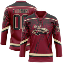 Load image into Gallery viewer, Custom Crimson Black-Cream 3D Splash Hockey Lace Neck Jersey
