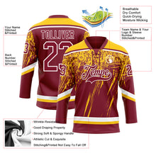 Загрузить изображение в средство просмотра галереи, Custom Crimson Yellow-White 3D Splash Hockey Lace Neck Jersey

