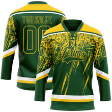 Laden Sie das Bild in den Galerie-Viewer, Custom Green Yellow-White 3D Splash Hockey Lace Neck Jersey
