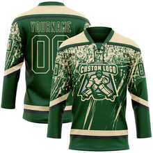 Load image into Gallery viewer, Custom Green Cream-Black 3D Splash Hockey Lace Neck Jersey
