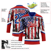 Загрузить изображение в средство просмотра галереи, Custom Red Royal-White 3D American Flag Hockey Lace Neck Jersey
