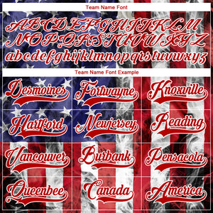 Custom Red Royal-White 3D American Flag Hockey Lace Neck Jersey