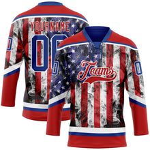 Загрузить изображение в средство просмотра галереи, Custom Red Royal-White 3D American Flag Hockey Lace Neck Jersey
