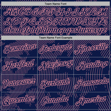 Laden Sie das Bild in den Galerie-Viewer, Custom Stitched Navy Medium Pink 3D Pattern Design Curve Lines Sports Pullover Sweatshirt Hoodie

