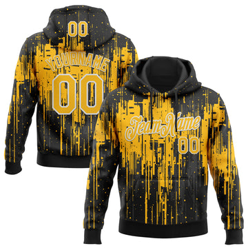 Custom Stitched Black Gold-White 3D Pattern Design Dripping Splatter Sports Pullover Sweatshirt Hoodie