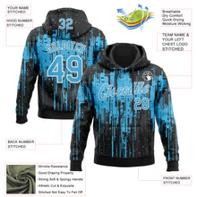 Load image into Gallery viewer, Custom Stitched Black Sky Blue-White 3D Pattern Design Dripping Splatter Sports Pullover Sweatshirt Hoodie
