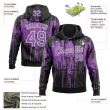 Load image into Gallery viewer, Custom Stitched Black Medium Purple-White 3D Pattern Design Dripping Splatter Sports Pullover Sweatshirt Hoodie
