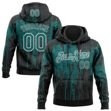 Laden Sie das Bild in den Galerie-Viewer, Custom Stitched Black Teal-White 3D Pattern Design Dripping Splatter Sports Pullover Sweatshirt Hoodie
