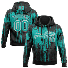 Load image into Gallery viewer, Custom Stitched Black Aqua-White 3D Pattern Design Dripping Splatter Sports Pullover Sweatshirt Hoodie
