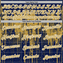 Laden Sie das Bild in den Galerie-Viewer, Custom Stitched Navy Old Gold-White 3D Pattern Design Dripping Splatter Sports Pullover Sweatshirt Hoodie
