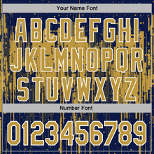 Laden Sie das Bild in den Galerie-Viewer, Custom Stitched Navy Old Gold-White 3D Pattern Design Dripping Splatter Sports Pullover Sweatshirt Hoodie
