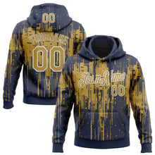Laden Sie das Bild in den Galerie-Viewer, Custom Stitched Navy Old Gold-White 3D Pattern Design Dripping Splatter Sports Pullover Sweatshirt Hoodie
