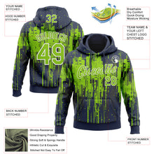 Загрузить изображение в средство просмотра галереи, Custom Stitched Navy Neon Green-White 3D Pattern Design Dripping Splatter Sports Pullover Sweatshirt Hoodie
