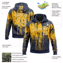 Загрузить изображение в средство просмотра галереи, Custom Stitched Navy Gold-White 3D Pattern Design Dripping Splatter Sports Pullover Sweatshirt Hoodie
