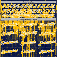 Загрузить изображение в средство просмотра галереи, Custom Stitched Navy Gold-White 3D Pattern Design Dripping Splatter Sports Pullover Sweatshirt Hoodie
