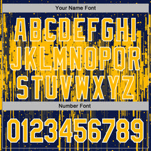 Загрузить изображение в средство просмотра галереи, Custom Stitched Navy Gold-White 3D Pattern Design Dripping Splatter Sports Pullover Sweatshirt Hoodie
