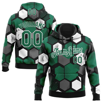 Custom Stitched Black Kelly Green-White 3D Pattern Design Geometric Shape Sports Pullover Sweatshirt Hoodie