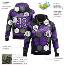 Load image into Gallery viewer, Custom Stitched Black Purple-White 3D Pattern Design Geometric Shape Sports Pullover Sweatshirt Hoodie
