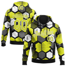 Загрузить изображение в средство просмотра галереи, Custom Stitched Black Neon Yellow-White 3D Pattern Design Geometric Shape Sports Pullover Sweatshirt Hoodie
