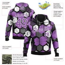 Load image into Gallery viewer, Custom Stitched Black Medium Purple-White 3D Pattern Design Geometric Shape Sports Pullover Sweatshirt Hoodie

