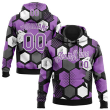Load image into Gallery viewer, Custom Stitched Black Medium Purple-White 3D Pattern Design Geometric Shape Sports Pullover Sweatshirt Hoodie
