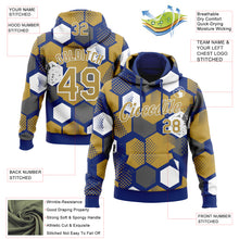 Load image into Gallery viewer, Custom Stitched Royal Old Gold-White 3D Pattern Design Geometric Shape Sports Pullover Sweatshirt Hoodie
