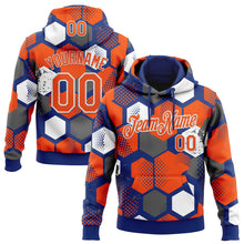 Load image into Gallery viewer, Custom Stitched Royal Orange-White 3D Pattern Design Geometric Shape Sports Pullover Sweatshirt Hoodie
