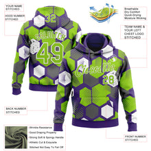 Загрузить изображение в средство просмотра галереи, Custom Stitched Purple Neon Green-White 3D Pattern Design Geometric Shape Sports Pullover Sweatshirt Hoodie
