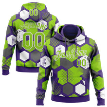 Загрузить изображение в средство просмотра галереи, Custom Stitched Purple Neon Green-White 3D Pattern Design Geometric Shape Sports Pullover Sweatshirt Hoodie

