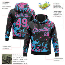 Load image into Gallery viewer, Custom Stitched Black Pink-Sky Blue 3D Pattern Design Splash Sports Pullover Sweatshirt Hoodie
