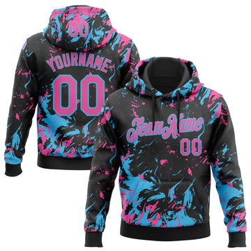Custom Stitched Black Pink-Sky Blue 3D Pattern Design Splash Sports Pullover Sweatshirt Hoodie