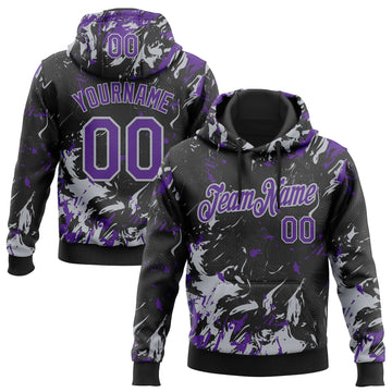 Custom Stitched Black Purple-Gray 3D Pattern Design Splash Sports Pullover Sweatshirt Hoodie
