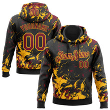 Load image into Gallery viewer, Custom Stitched Black Crimson-Gold 3D Pattern Design Splash Sports Pullover Sweatshirt Hoodie

