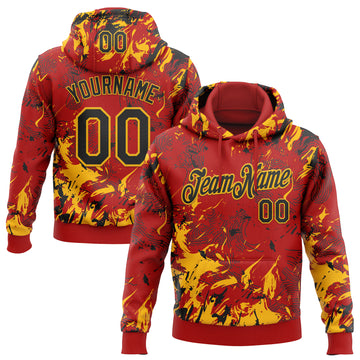 Custom Stitched Red Black-Gold 3D Pattern Design Splash Sports Pullover Sweatshirt Hoodie