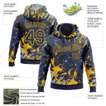Загрузить изображение в средство просмотра галереи, Custom Stitched Navy Gold-Light Blue 3D Pattern Design Splash Sports Pullover Sweatshirt Hoodie
