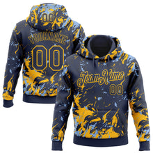 Загрузить изображение в средство просмотра галереи, Custom Stitched Navy Gold-Light Blue 3D Pattern Design Splash Sports Pullover Sweatshirt Hoodie
