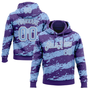 Custom Stitched Purple Light Blue-White 3D Pattern Design Splash Torn Paper Style Sports Pullover Sweatshirt Hoodie