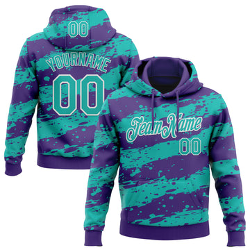 Custom Stitched Purple Aqua-White 3D Pattern Design Splash Torn Paper Style Sports Pullover Sweatshirt Hoodie