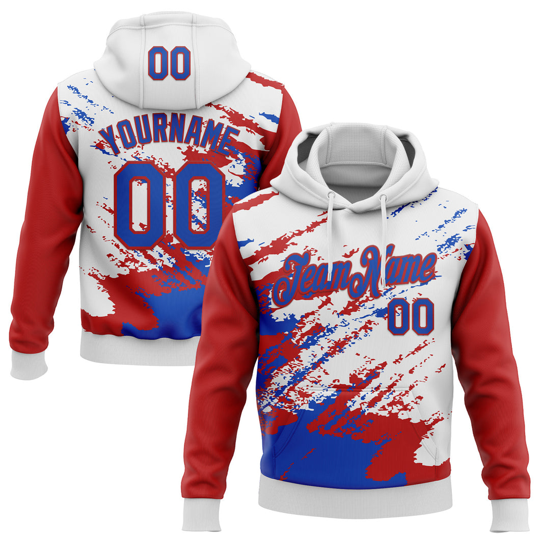 Custom Stitched White Thunder Blue-Red 3D Pattern Design Abstract Fragment Art Splash Sports Pullover Sweatshirt Hoodie
