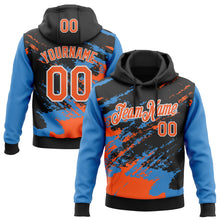 Загрузить изображение в средство просмотра галереи, Custom Stitched Black Orange Powder Blue-White 3D Pattern Design Abstract Fragment Art Splash Sports Pullover Sweatshirt Hoodie
