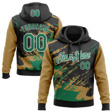 Загрузить изображение в средство просмотра галереи, Custom Stitched Black Kelly Green Old Gold-White 3D Pattern Design Abstract Fragment Art Splash Sports Pullover Sweatshirt Hoodie
