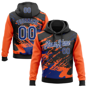 Custom Stitched Black Royal Orange-White 3D Pattern Design Abstract Fragment Art Splash Sports Pullover Sweatshirt Hoodie