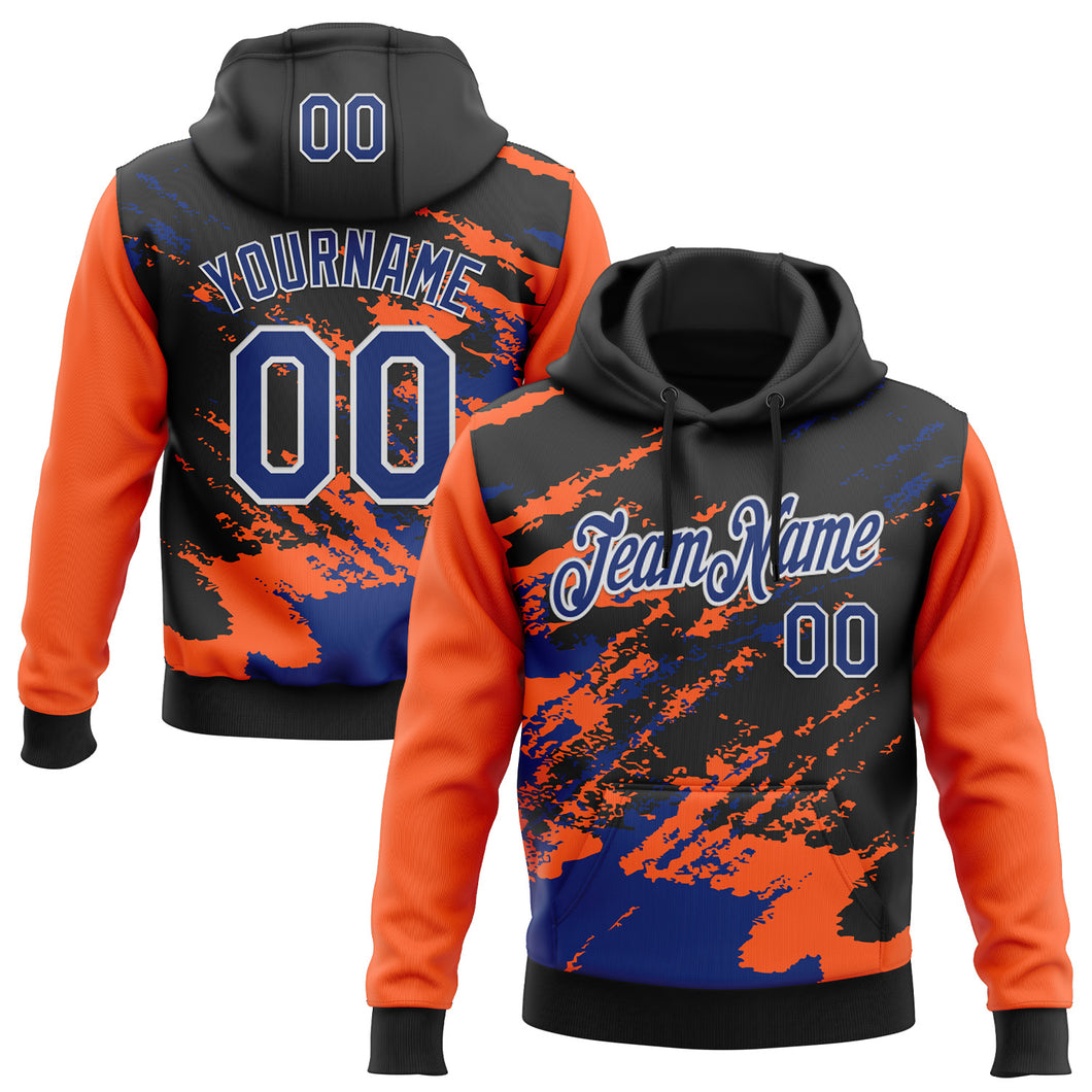 Custom Stitched Black Royal Orange-White 3D Pattern Design Abstract Fragment Art Splash Sports Pullover Sweatshirt Hoodie