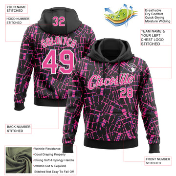 Custom Stitched Black Pink-White 3D Pattern Design Line Sports Pullover Sweatshirt Hoodie