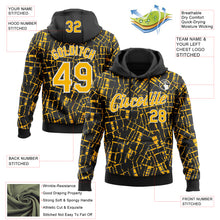 Load image into Gallery viewer, Custom Stitched Black Gold-White 3D Pattern Design Line Sports Pullover Sweatshirt Hoodie
