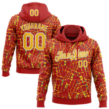 Load image into Gallery viewer, Custom Stitched Red Gold-White 3D Pattern Design Line Sports Pullover Sweatshirt Hoodie
