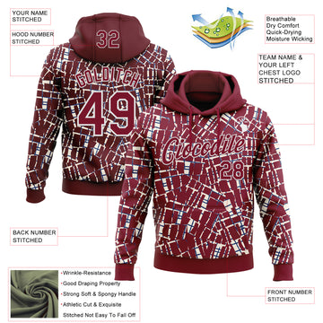 Custom Stitched Crimson White 3D Pattern Design Line Sports Pullover Sweatshirt Hoodie