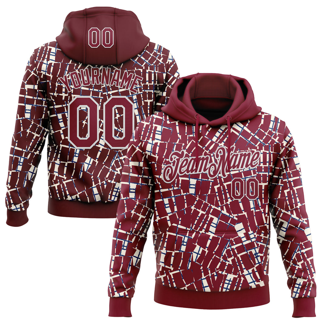 Custom Stitched Crimson White 3D Pattern Design Line Sports Pullover Sweatshirt Hoodie