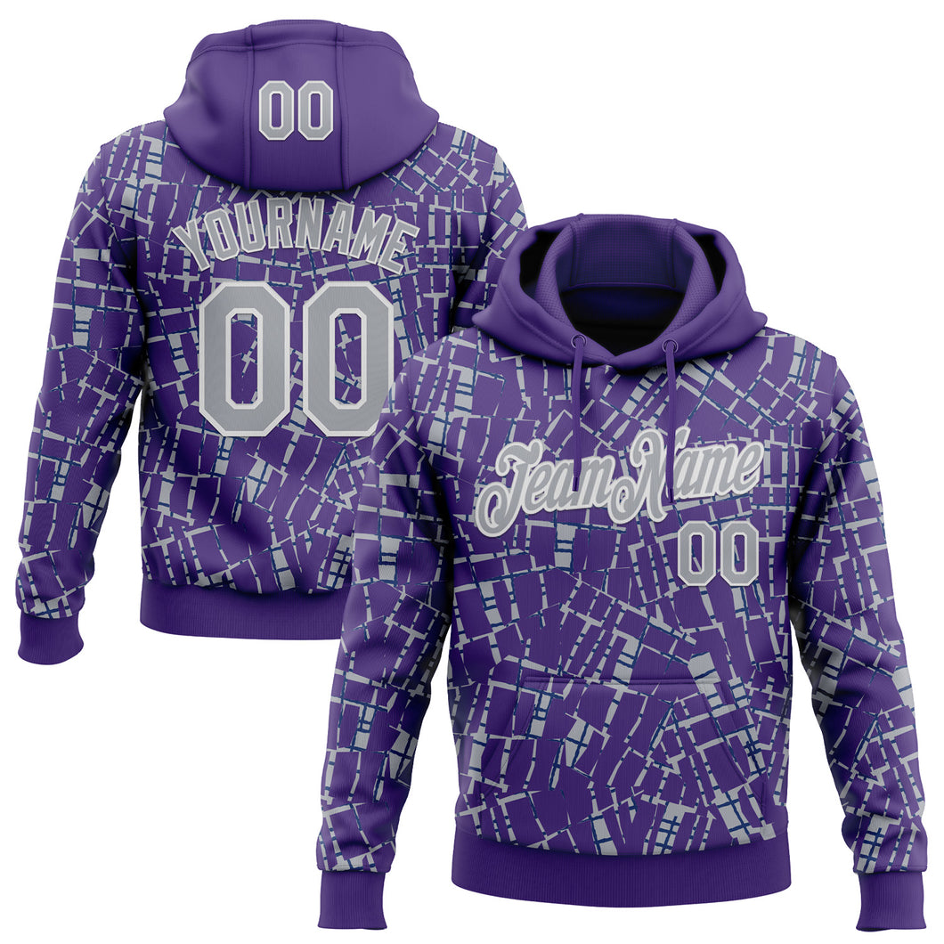 Custom Stitched Purple Gray-White 3D Pattern Design Line Sports Pullover Sweatshirt Hoodie