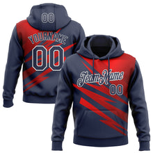 Load image into Gallery viewer, Custom Stitched Navy Red-White 3D Pattern Design Line Sports Pullover Sweatshirt Hoodie
